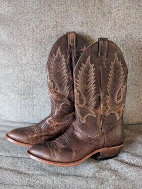 Classic Men's Brown Leather Western Boulet Cowboy Boots